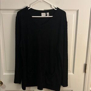 Chico’s Weekeds Black Long Sleeve V-Neck Tunic Sweater